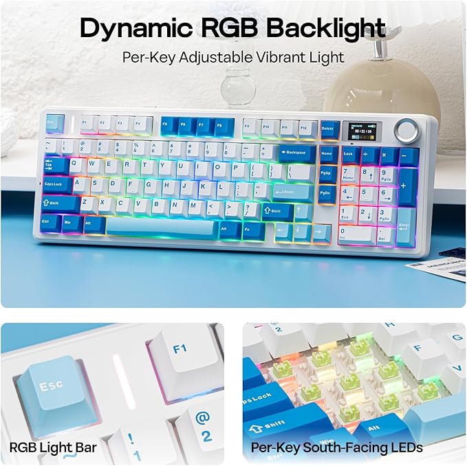EPOMAKER Aula F99 MAX Wireless Mechanical Keyboard, Smart Screen & Knob, 8000mAh, 2.4Ghz/BT Creamy Keyboard, Pre-Lubed Switch, Hot-Swappable, RGB Backlit, Custom Software (Blue)