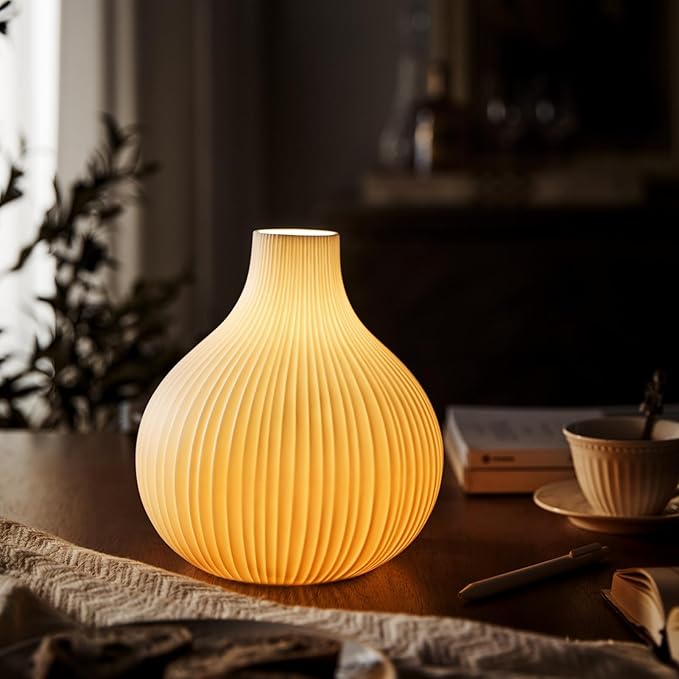 RONDURE 8.7" Modern Ceramic Table Lamp, Fully Dimmable Modern Bedside Lamps for Bedroom, Living Room and Nightstand, White Translucent Ceramic Shade, Warm Ambient Lighting, Corded, Bulb Included