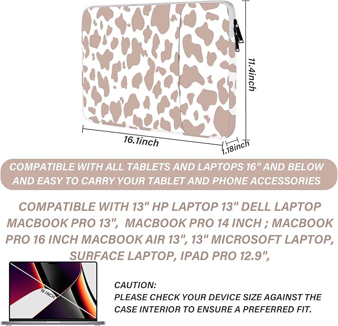 Laptop Sleeve Bag 15.6-16 inch,Compatible with MacBook Air 15 inch M2 2023 A2941/16 Pro M2 A2780 M1 A2485 /Pro Retina 15 A1990,Chromebook,HP,15.3-16 inch Notebook (Brown Cow)