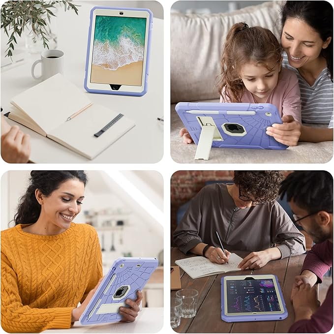 SIBEITU iPad 6th Generation Cases for Kids | iPad 5th Generation Case 9.7 inch w/Pencil Holder iPad 9.7 Case w/Stand for Boys Girls | Heavy Duty Rugged iPad Case for 6th/5th 2018/2017 Purple