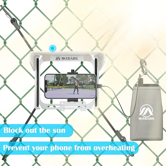 Cell Phone Fence Mount with Shade, Mounting Kit Works with iPhone, Mevo Start, Phones, GoPro and Other Action Cameras, for Recording Baseball,Softball and Tennis Games(Mini Plus)