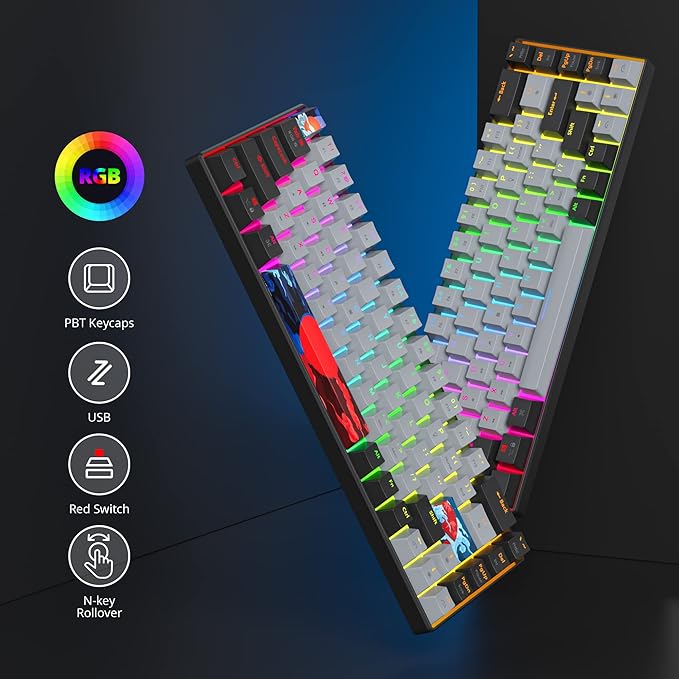 Protable 60% Percent Gaming Keyboard Mechanical, Mini Compact RGB Backlit 68 Keys Wired Office Keyboard with Red Switch for Mac/Win (Dolch/red Switch 68)