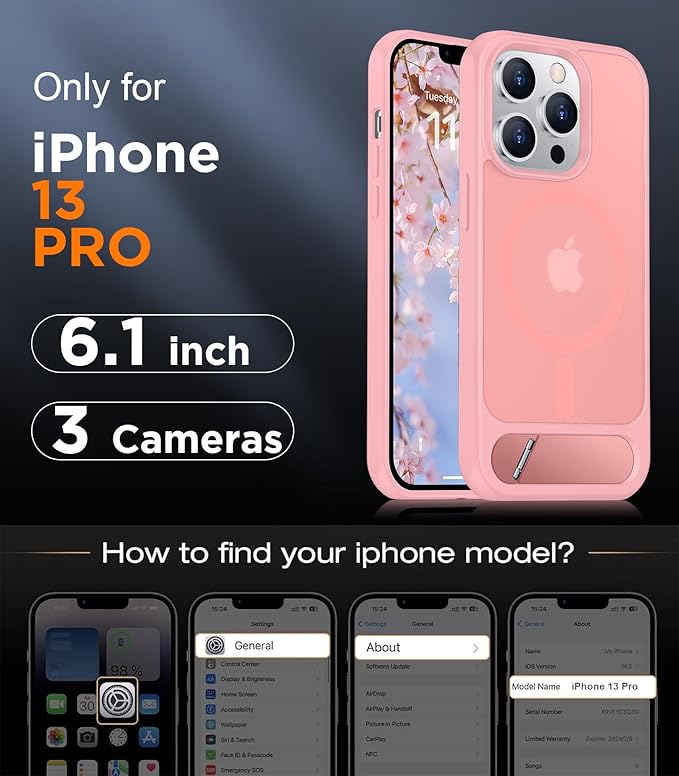 Magnetic Compatible with iPhone 13 Pro Case, [Built-in Invisible Kickstand][Compatible with MagSafe] [Military Grade Shockproof] Slim Translucent Matte Phone Case for iPhone 13 Pro 6.1"