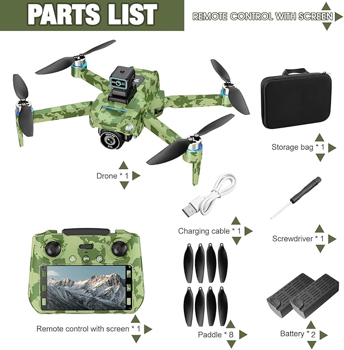 4K GPS Drone with Camera for Adults - 5G Remote Controller with 5.9 Inch Screen,Under 249g，Obstacle Avoidance, 60 Min Flight, Foldable Drone for Adults Beginners.（camouflage）