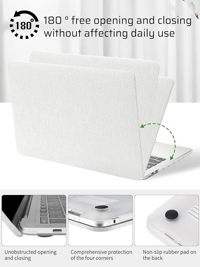 Seorsok Compatible with MacBook Pro 16inch Case 2026-2021 M5 M4 M3 M2 M1 A3429 A3428 A3403 A3186 A2780 A2485,Elegant Fabric Leather Plastic Hard Shell Case&Keyboard Cover,White Woven No Logo Cutout