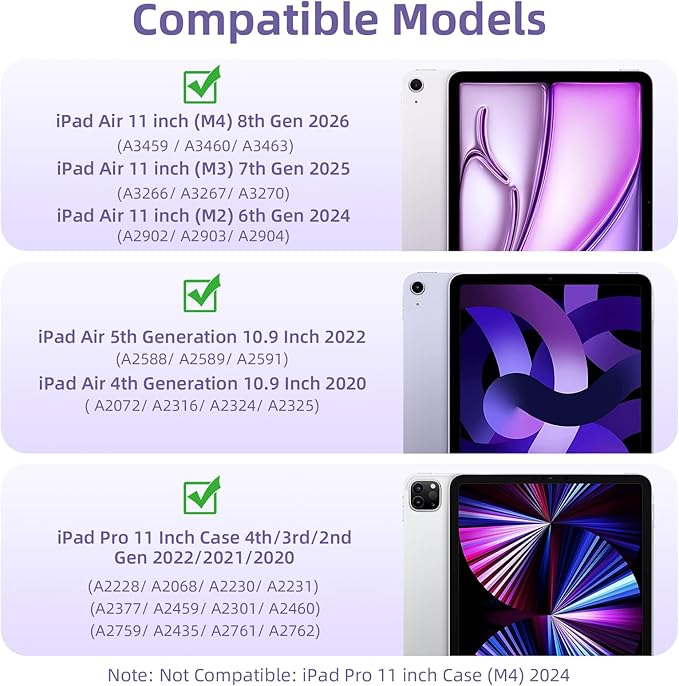 Wenlaty for iPad Air 11 inch Case (M4/M3/M2) & Air 5th/4th Generation Case 10.9 inch,for iPad Pro 11 inch 4/3/2/1 Gen,360° Rotating, Detachable Magnetic Back, Pencil Holder, Auto Sleep/Wake,Lavender