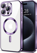 Hython Magnetic Clear for iPhone 15 Pro Max Case with Camera Lens Protector [Compatible with MagSafe] Plating Edge Slim Soft TPU Cover Protective Phone Case for iPhone 15 Pro Max 6.7", Deep Purple
