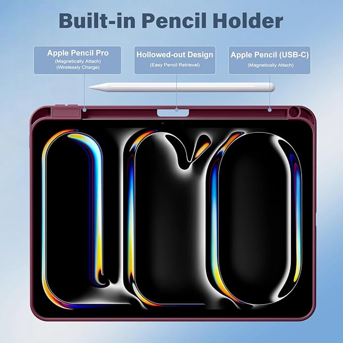 Akkerds for iPad Pro 11 Inch Case (M5/M4) 2025/2024 6th/5th Generation with Pencil Holder, for iPad Pro Case 11 Inch with Trifold Stand Protective Cover/Soft TPU Back, Auto Wake/Sleep, Wine Red