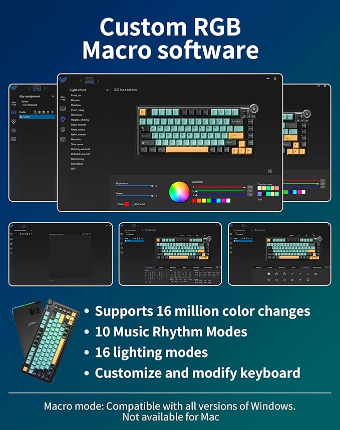 Aula AU75 Wireless Mechanical Keyboard, Hot Swap Gasket Gaming Keyboard with Knob, BT/2.4G/Wired Custom Keyboard, 4000mAh Battery, 75% Five-Layer Padding PBT Keycaps, RGB Side-Strip for Win/Mac/PC