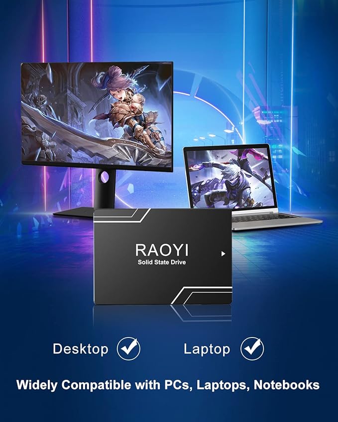 RAOYI 128GB Internal SSD SATA III 2.5” Solid State Drive 3D NAND Flash Advanced SSD Hard Drive Up to 450MB/s SATA 3 SSD Upgrade Performance for PC Laptop
