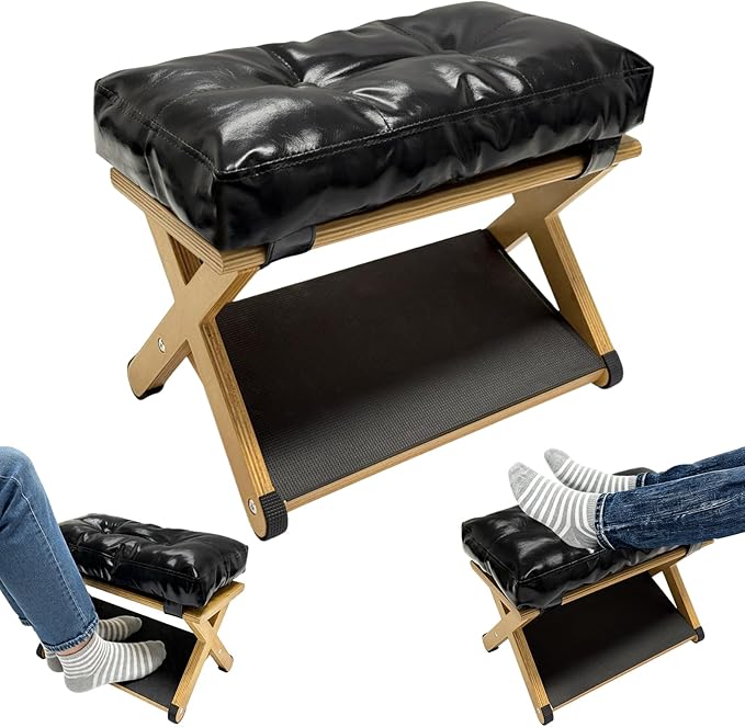 Foot Rest Under Desk, Under Desk Leg Rest with Non-Slip Rubber Stepping Surface - Ergonomic Wooden Footrest Stool for Home & Office Desk - Relieves Fatigue, Improves Posture for Gaming and Work