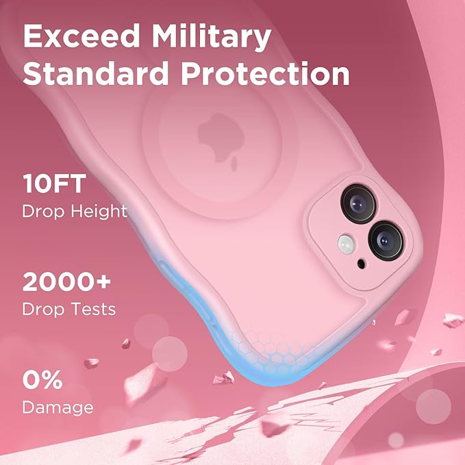 CAPRARO Cute for iPhone 11 Case, Compatible with MagSafe, [Curly Wave Edge] [Full Camera Protection] [14 FT Drop Protection] Magnetic Phone Case for 11 6.1 Inch, Peach Pink