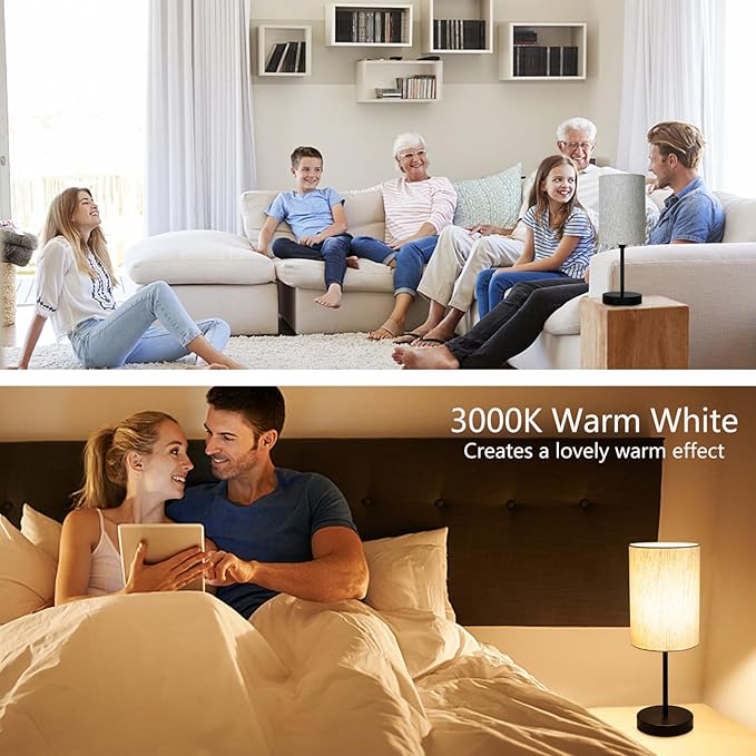 RISLG 2 Pack Small Table Lamps for Bedroom, Bedside Lamps for Nightstand with Wire Switch, Minimalist Modern Desk Lamps with Linen Fabric Shade for Kids Room Living Room Office Dorm, Bulb Included