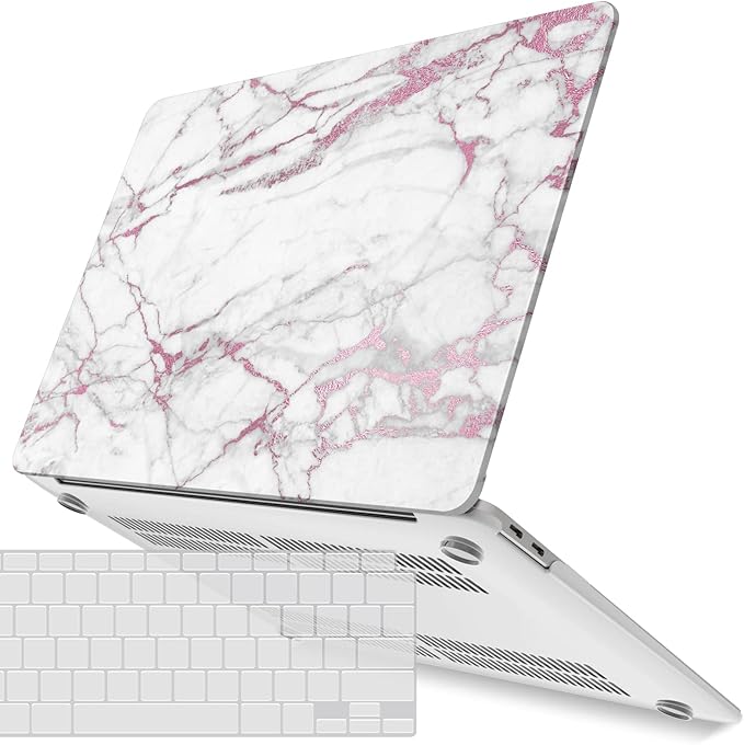 IBENZER Compatible with New MacBook Air 13 inch Case 2022 2021 2020 M1 A2337 A2179 A1932, Plastic Hard Shell Case with Keyboard Cover for Mac Retina Display with Touch ID, Pink Marble, MAT13-PKMB+1