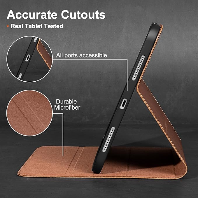 Gexmil Leather Case for iPad mini 7 (A17 Pro) 2024 / iPad mini 6 Generation 2021 8.3 Inch,Premium Cowhide Cover with Adjustable Stand, Auto Wake/Sleep,Vegetable Tanned Brown