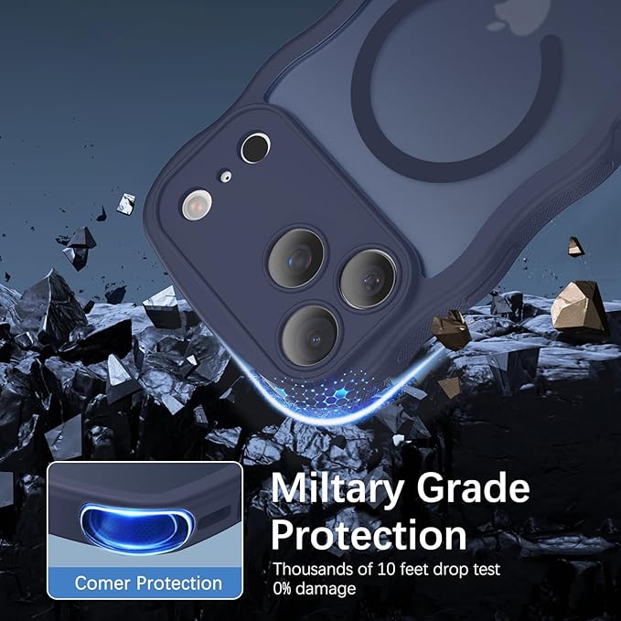 BENTOBEN Magnetic for iPhone 17 Pro Case, Cute Wavy Full Camera Protection [Compatible with MagSafe] Matte Anti-Slip Bumper Women Girls Boys Protective Cover for 17 Pro 6.3", Deep Blue