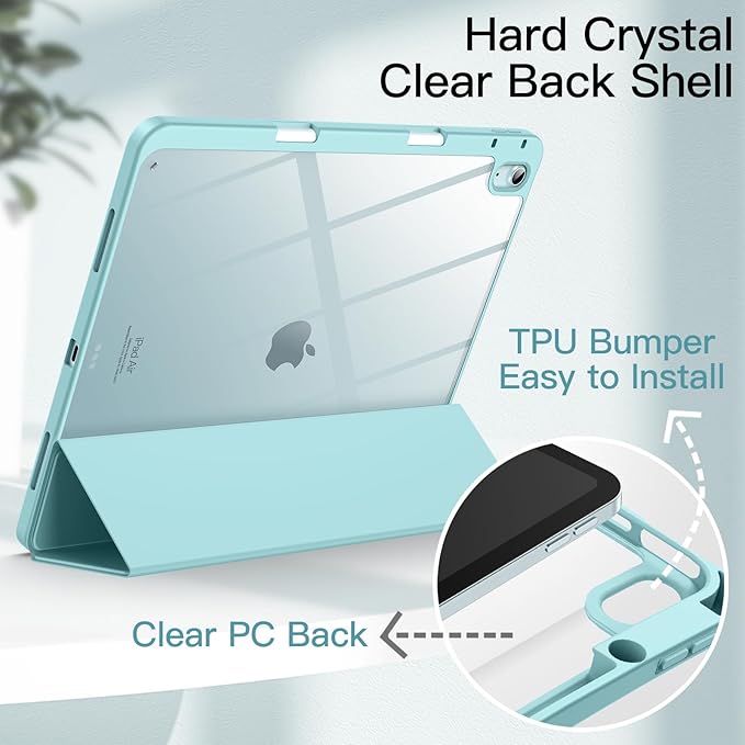 JETech Case for iPad Air 13-Inch M4/M3/M2 (2026/2025/2024) with Pencil Holder, Clear Transparent Back Shell Slim Stand Shockproof Tablet Cover, Auto Wake/Sleep (Blue)