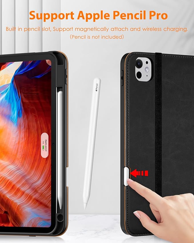 DTTO for iPad Pro 11 inch Case (M5/M4) 2025/2024, Premium Leather Business Folio Stand Cover with Pencil Holder - Auto Wake/Sleep and Multiple Viewing Angles, Black