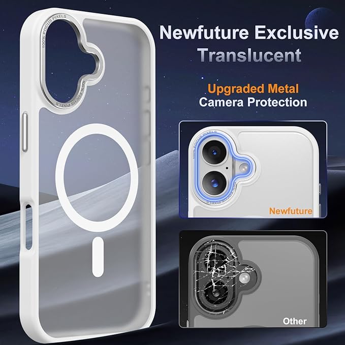 Newfuture Magnetic for iPhone 17 Case [Compatible with Magsafe] [Military Grade Drop Protection] Translucent Matte Anti-Scratch Shockproof Protective Phone Cover 6.3 Inch, Frosted White