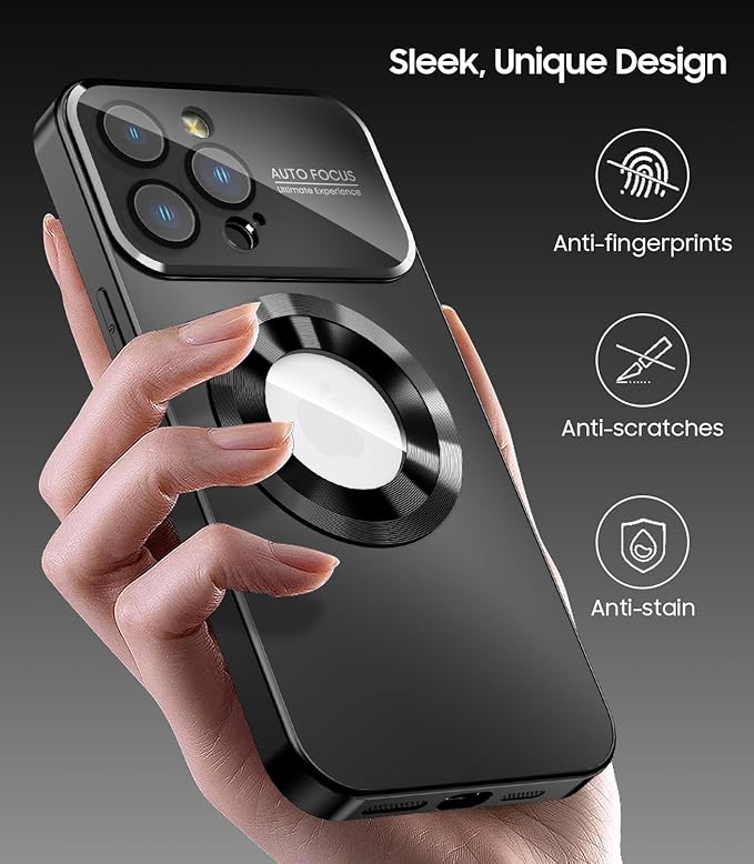 MAKAVO Magnetic for iPhone 12 Pro Case, Compatible with MagSafe, Built-in Camera Lens Protector, Logo View, Military Grade Drop Proof Phone Case Cover, Black