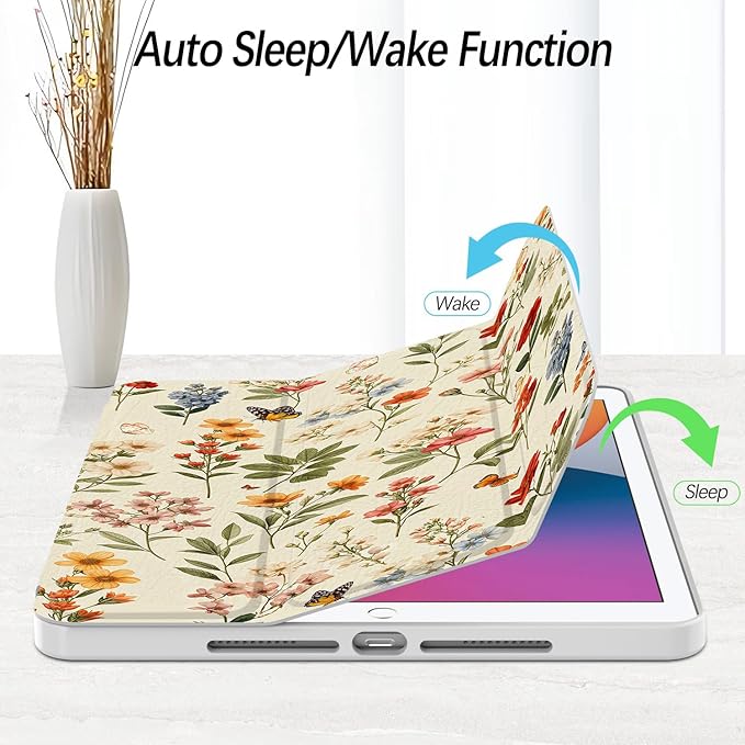 Case for iPad pro 10.5 inch 2017/ iPad Air 3rd Generation 2019, Case with Pencil Holder, Stand Clear Back Cover Cute Cool Design for Women Girls, Auto Sleep/Wake, Wildflower B