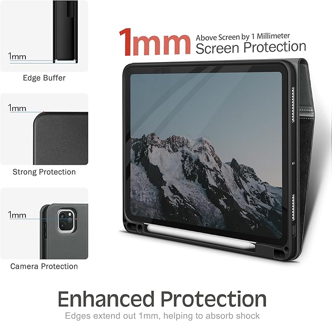 KingBlanc Case for iPad Pro 11-inch (M5 2025, M4 2024) with Pencil Holder, PU Leather Durable Protective Cover, Auto Sleep/Wake, Support Pencil Pro/Pencil (USB-C), Viewing/Typing Angles, Black