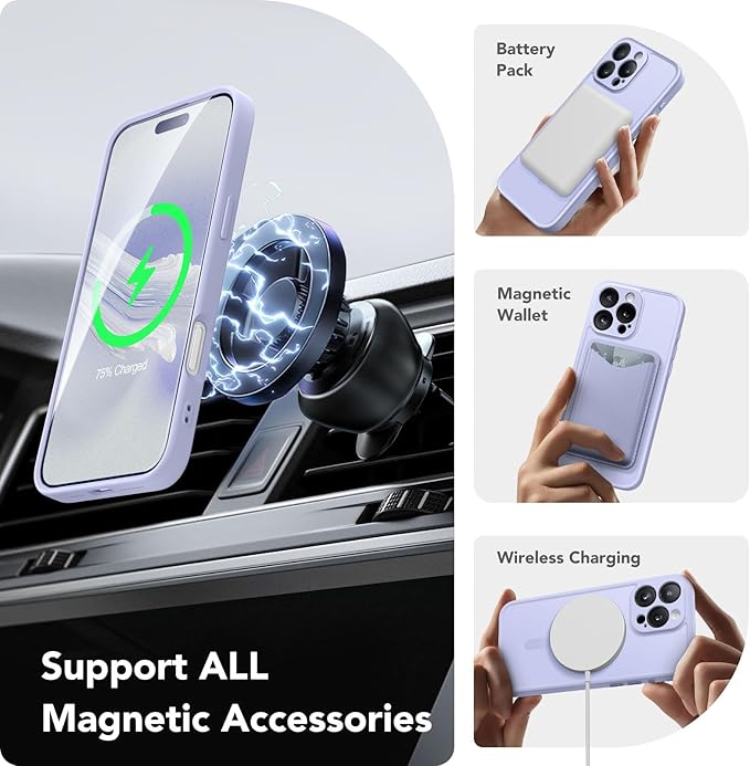 CAPRARO Magnetic Compatible with iPhone 16 Pro Max Case, Upgraded [Full Camera Protection] [Compatible with MagSafe] Protective Translucent Matte Women Phone Case Cover, Lilac