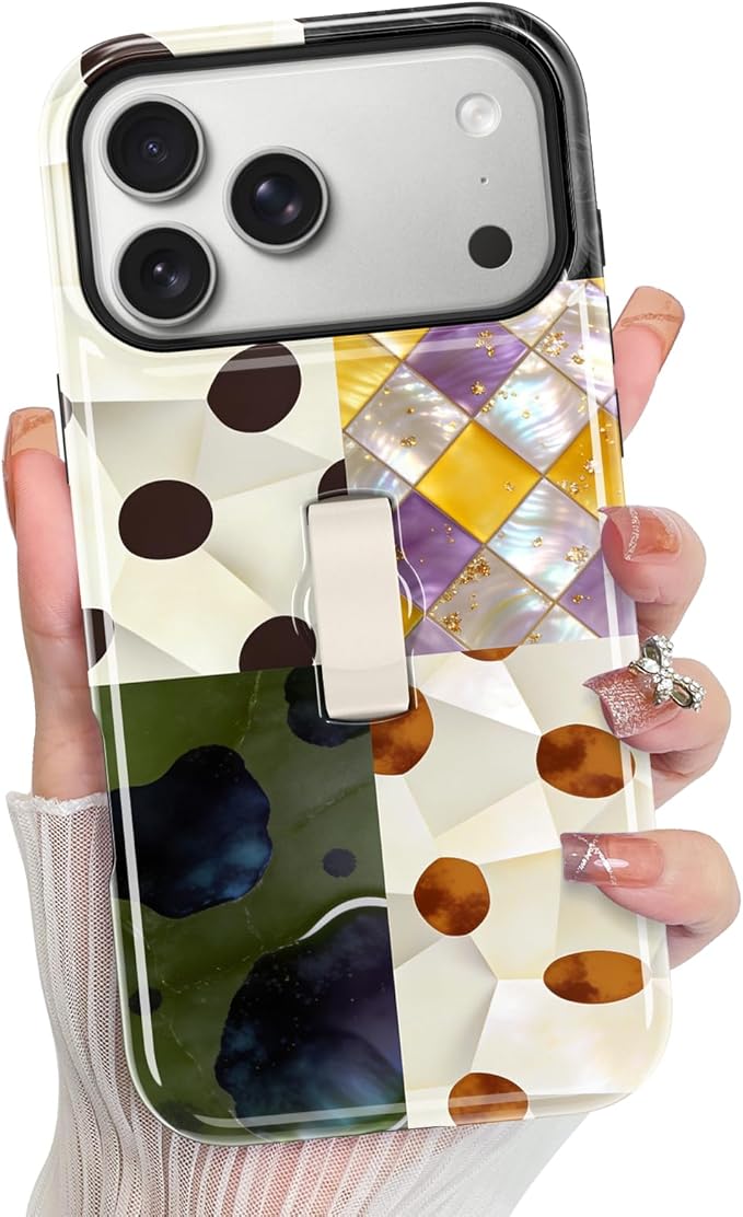 KANGHAR Compatible with iPhone 17 Pro Case, Support for MagSafe, Silicone Checkered Spot Cute Pattern, Finger Hold Wristband Kickstand Camera Protection Soft Slim Phone Case for Girls Women -Colorful