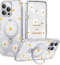CASEKOO Floral Series Oil Painting Daisy for iPhone 15 Pro Case with Magnetic Ring Stand [Compatible with MagSafe] [Military-Grade Protection] Fashion Clear Back, Soft Edge, for Women