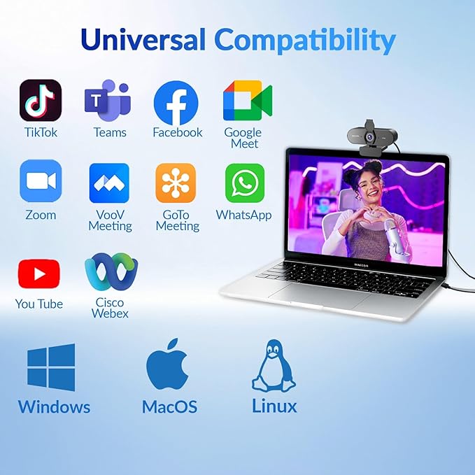 4K Webcam for PC with PDAF & CDAF Dual-autofocus, Ultra 4K HD, 2 Noise Reduction Mics, Auto Light Correction, Privacy Cover & Tripod, 79°FOV, Streaming Camera for PC, Mac, Laptop, Video Calls