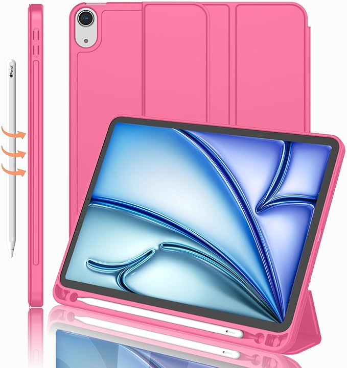 iMieet iPad Air 11 Inch Case M4/M3/M2(2026/2025/2024), iPad Air 5th/4th Generation Case 2022/2020 10.9 Inch with Pencil Holder,Trifold Stand Smart Case with Soft TPU Back(Watermelon)