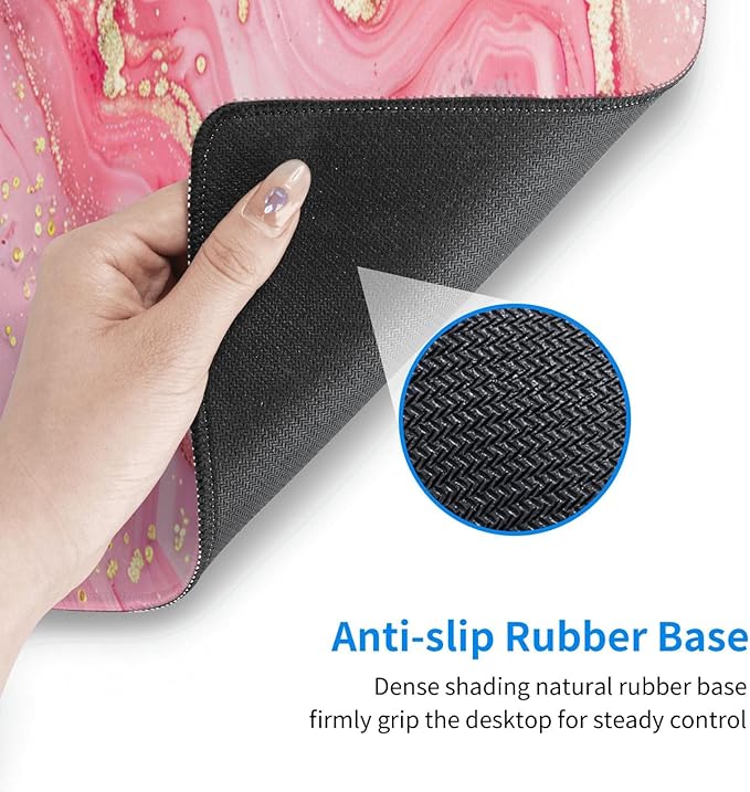 Pink Gold Marble Mouse Pad XL Large Mousepad Non Slip Rubber Base Desk Mat for Laptop Computer Gaming 31.5" X 12"