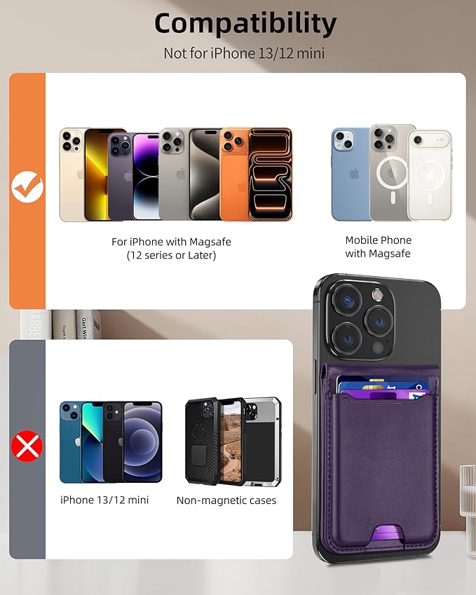 For Magsafe Wallet with Money Clip, Strongest Magnetic Wallet for iPhone 17/16/15/14/13/12 Series, Adjustable Stand, ID Window, 5 Card Holder, RFID Blocking, Not for 13/12 Mini, Elegant Purple