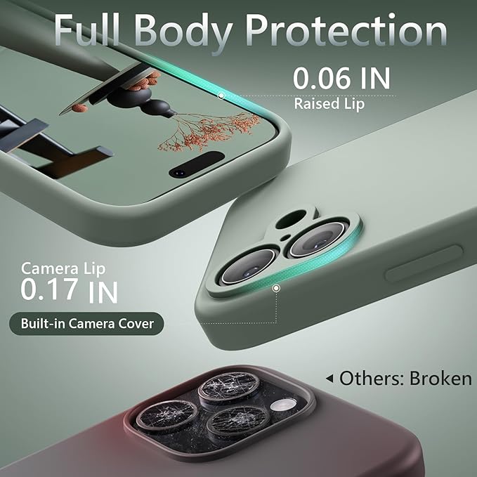 FireNova Magnetic for iPhone 17 Case, Compatible with MagSafe, [Integrated Silicone Camera Control Button] [Camera Protection] Anti-Scratch Microfiber Lining Phone Case, 6.3", Calke Green