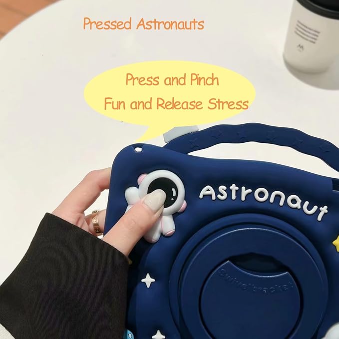 3D Cute Press Astronaut Case for iPad 10th Generation (2022) 10.9 inch/iPad (A16) 11th 2025 11 inch,Cartoon Character Space Soft Silicone Rotating Stand Case with Lanyard for Kids Teens Girls Women