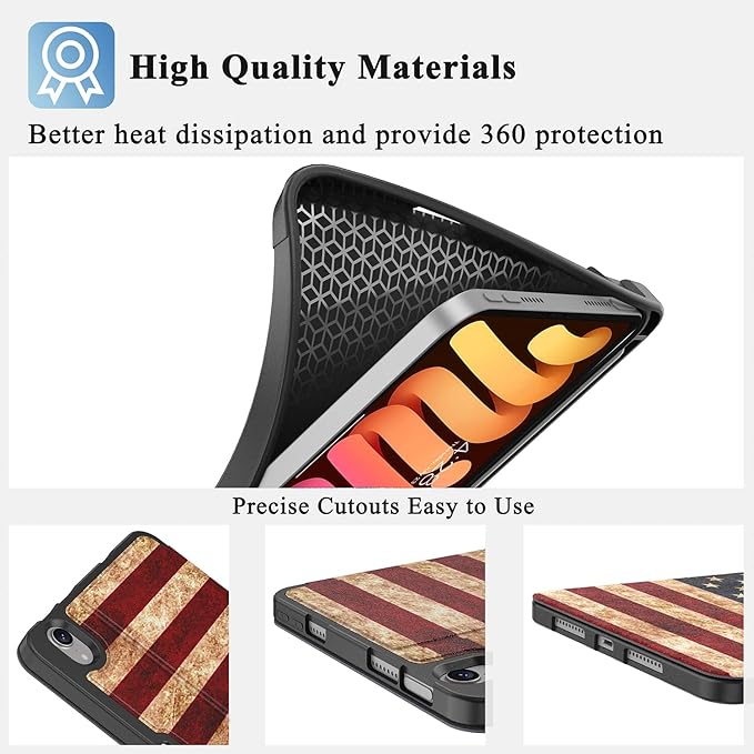 Supveco Case for iPad mini 7 (A17 Pro) 2024/iPad Mini 6 2021 8.3 Inch with Pencil Holder-[Auto Wake/Sleep],Slim Protective Case with Soft TPU Back Cover for iPad mini 7th/6th Generation-Flag