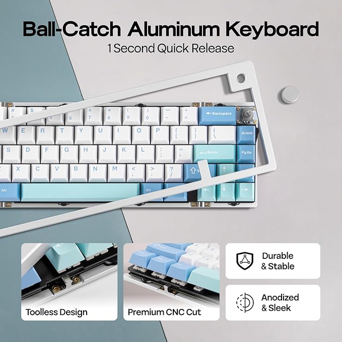 EPOMAKER Galaxy65 Wireless QMK/VIA Mechanical Keyboard, Ball-Catch Anodized Aluminum Custom Keyboard, Pre-Lubed Hot-Swappable Switch, RGB Backlit, Rotary Knob, 2.4Ghz/BT/Type-C (Silver)