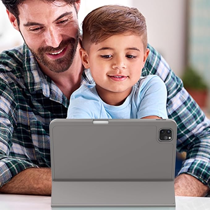 ZryXal iPad Pro 11 Inch Case (M5) 2025/ (M4) 2024 (Model: A2836/A2837/A3006), Trifold Stand Smart Cover with Pencil Holder and Soft TPU Back, Auto Wake/Sleep (Space Gray)
