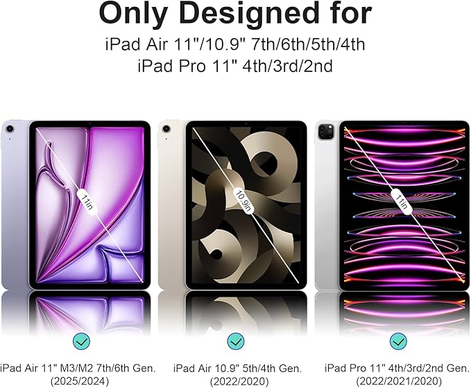 Case for iPad Air 11" M4/M3/M2 2026/2025/2024, iPad Air 10.9" 5th/4th 2022/2020, iPad Pro 11" 4th/3rd/2nd 2022/2021/2020 with Pencil Holder, Vertical Stand, Detachable Magnetic, Ice Blue+Pink