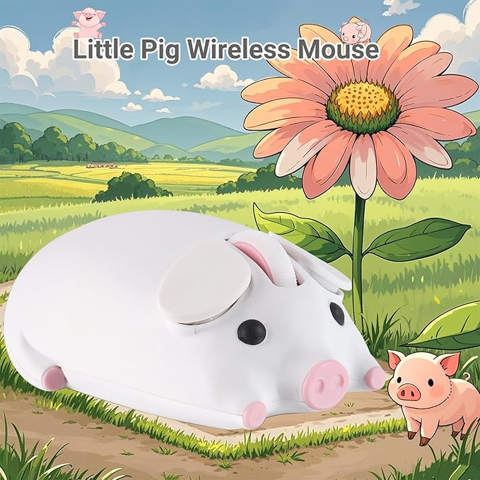 elec Space Cute Pig Design Wireless Mouse Dual Mode Bluetooth & USB Mouse, Silent Operation, Ergonomic, Perfect for Laptops & PCs, Ideal Gift for Animal Lovers and Family (White)