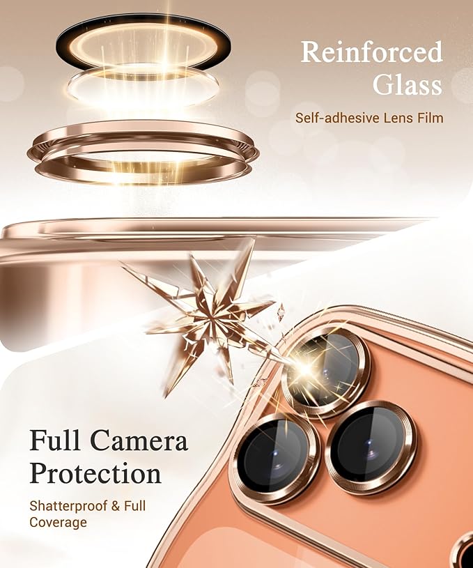 GVIEWIN for iPhone 17 Pro Case Compatible with MagSafe, Upgraded [Full Camera Protection][Cute Wave Frame][Military Grade Protection] Electroplated Hard Phone Cover for Women Girl, Clear/Rose Gold