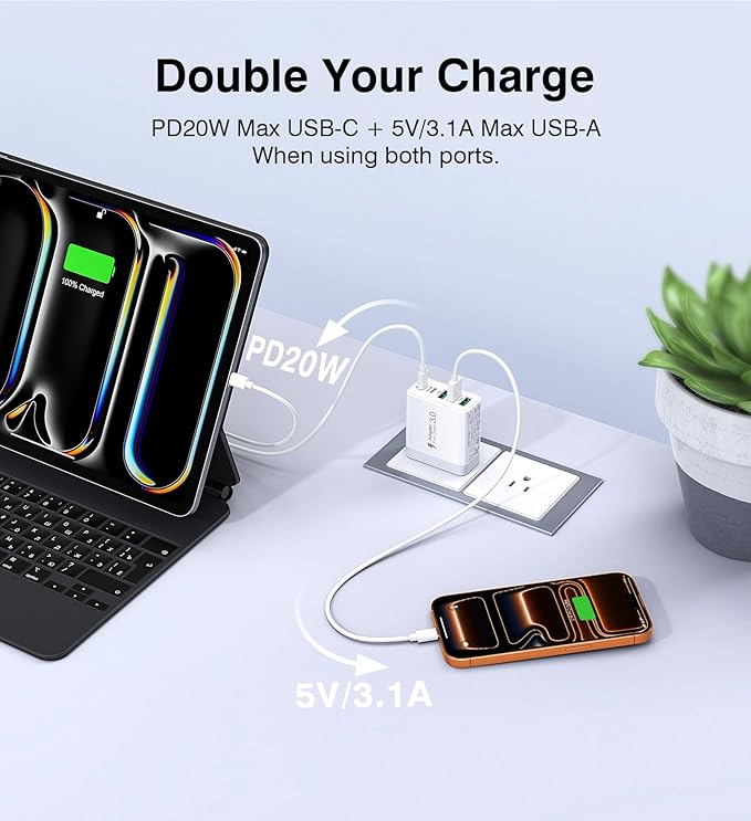 [2-Pack] USB C Wall Charger, 60W Fast USB C Charger Block, 5-Port PD Power Adapter + QC Wall Plug Multiport Type C Charging Block Cube Compatible with iPhone 17 16 15 14 13 12 Pro Max XR XS, Tablets