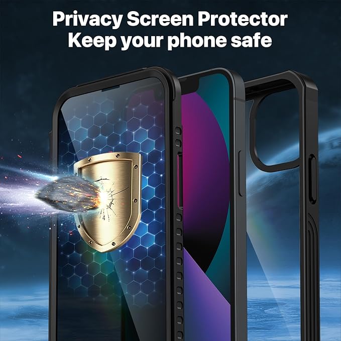 CENHUFO Privacy for iPhone 13 Mini Case, Full Body Phone Case with Built-in 9H Tempered Glass Privacy Screen Protector, Anti Peep Anti Spy Shockproof Protective Bumper Clear Cover - Black