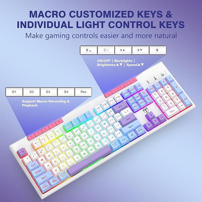 RisoPhy Wireless Gaming Keyboard, Tri-Mode BT5.0/2.4GHz/USB-C, RGB Light up Backlit Keyboards, Customizable Macro Keys, 26 Anti-ghosting Keys, 4000mAh Battery, Creamy Computer Keyboards