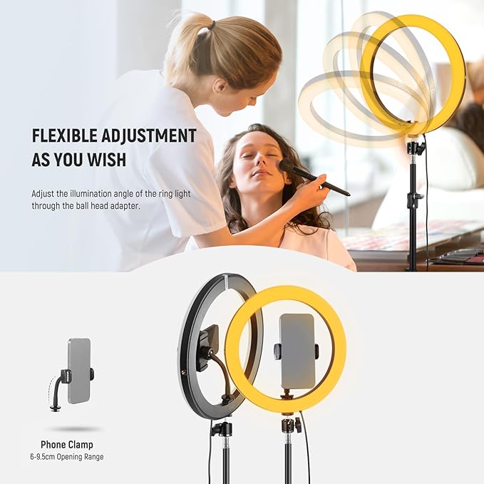NEEWER 12" 24W Power LED Ring Light with Tripod Stand, Bi Color 2900-7000K, USB C PD Input, CRI97+ 1810lux/0.5m Compatible with iPhone Makeup Studio Streaming Selfie Video Recording, RH12B K2