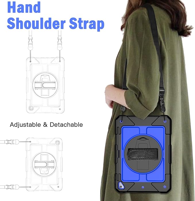 BMOUO Case for iPad 6th/5th Generation Case (9.7 inch, 2018/2017), 360°Rotating Stand, Hand/Shoulder Strap Shockproof iPad 9.7” Case for iPad Air 2, Deep Blue