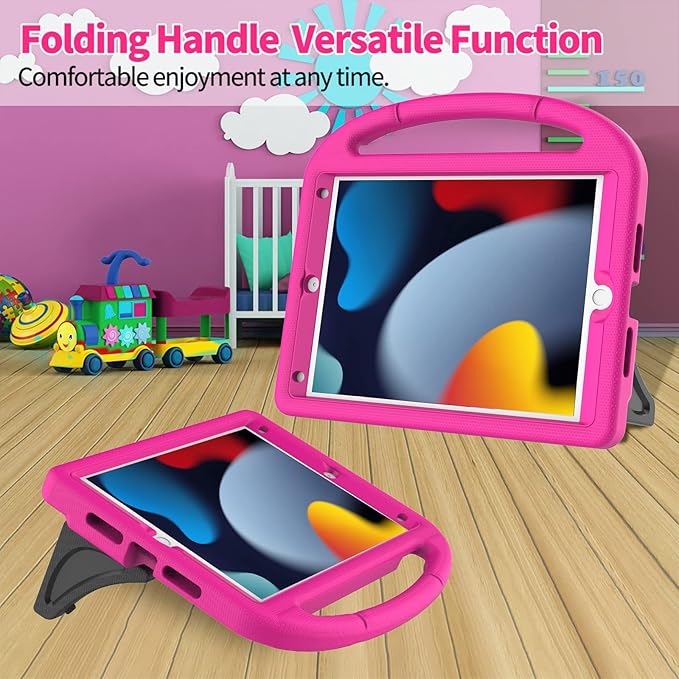 Kids Case for iPad 10.2 & 10.5, iPad 9th/8th/7th Generation 10.2" 2021 2020 2019 Case with Screen Protector, iPad Air 3rd Gen/Pro 10.5 inch Protective Cover with Handle Stand, Pink