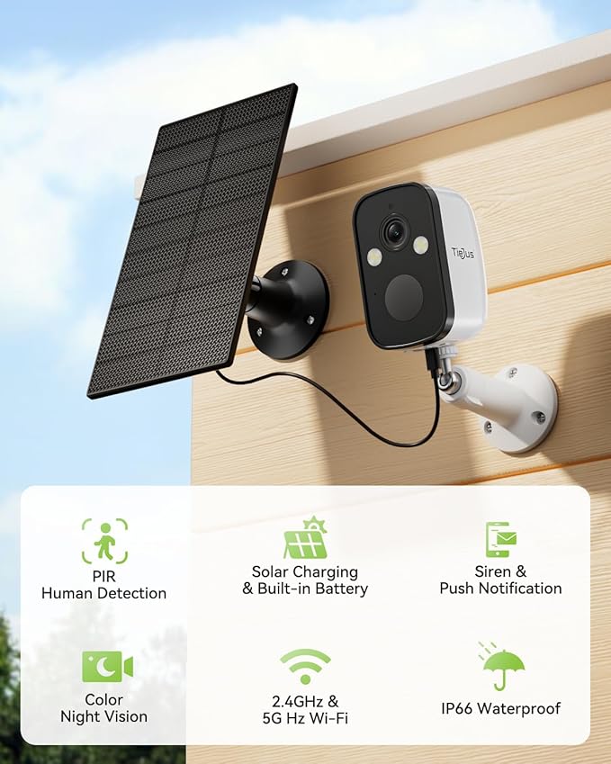 2K 5G Solar Security Cameras Wireless Outdoor 2-Pack, Wireless Cameras for Home with Full Color Night Vision, PIR Motion Detection, 5G&2.4GHz WiFi/IP66/ Alexa/2 Way Talk