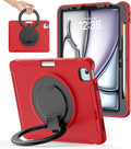 BATYUE Shockproof Case for iPad Air 11" M2/M3/M4, Air 4/5 10.9", iPad Pro 11" 1st-4th Gen 2018-2022 | 360° Multi-Angle Stand (Portrait & Landscape) & Grip, Built-in Pencil Holder, Red