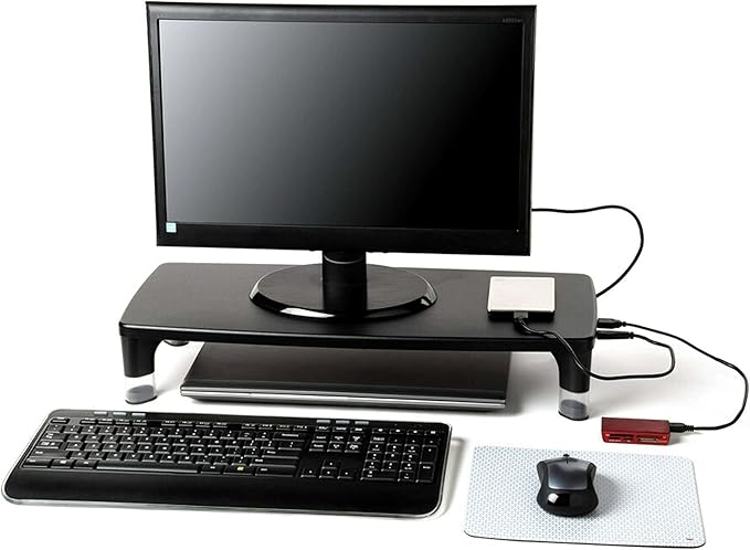 3M Adjustable Monitor Stand with 4-Port USB Hub, Black, Great for Computer Monitors, Laptops, TVs, Speakers, Printers and More